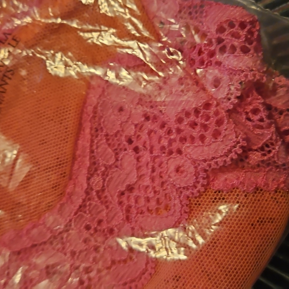Victoria's Secret Tease Core Mesh High Leg Thong Orange And Pink Lace TrimXL NIP - Picture 9 of 9
